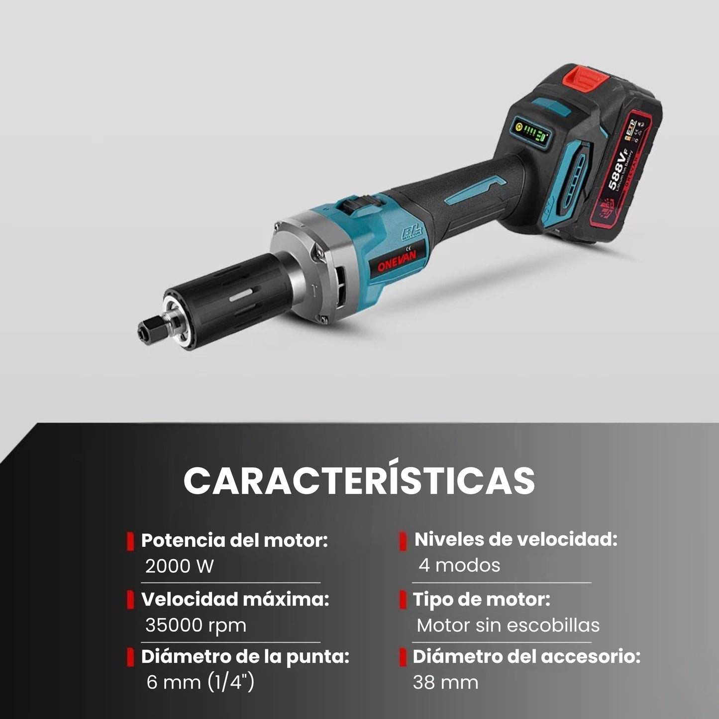 AMOLADORA RECTA INALÁMBRICA 2000 W