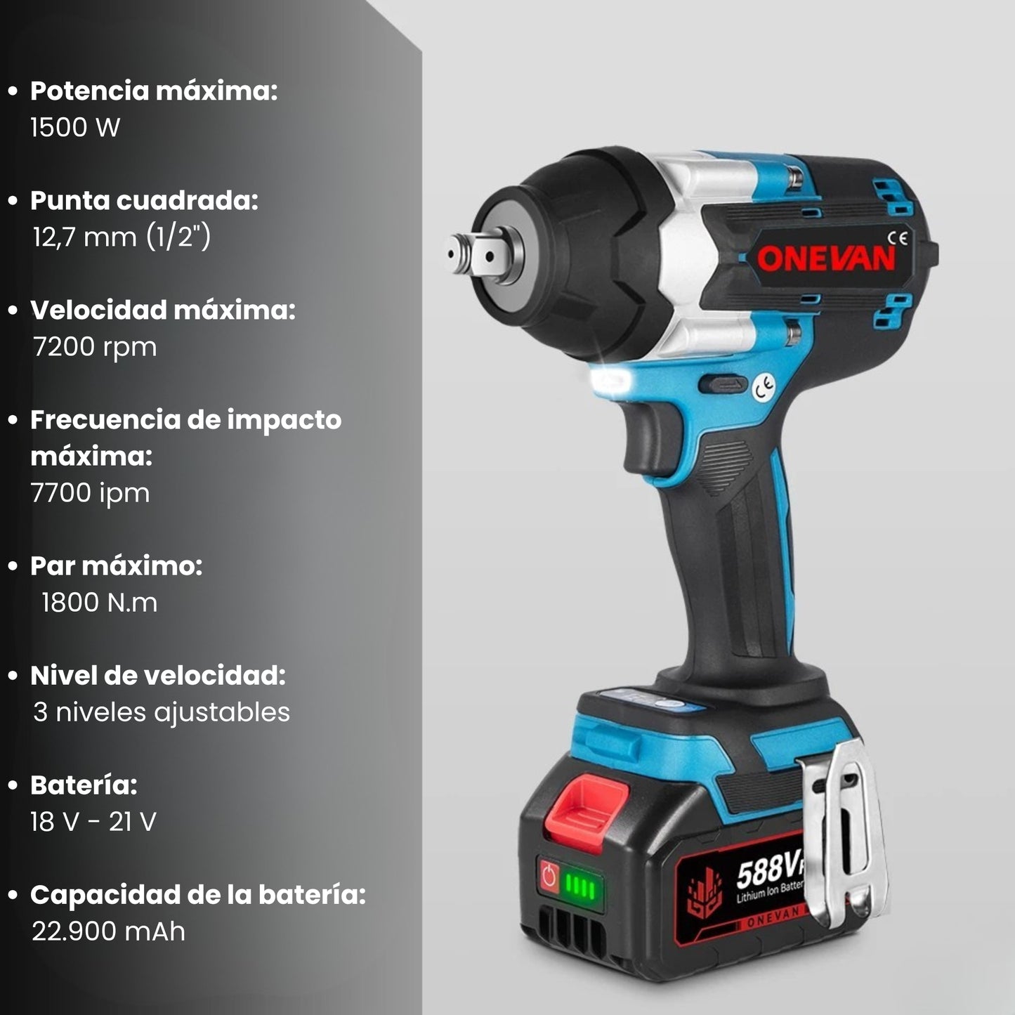 PISTOLA DE IMPACTO INALÁMBRICA 1800 N.M